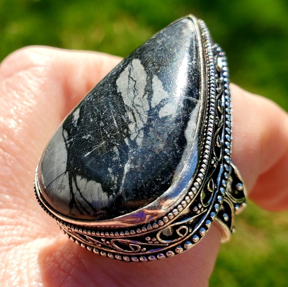 New Oversized Picasso Jasper 925 Silver Statement Ring. - Picture 7 of 16